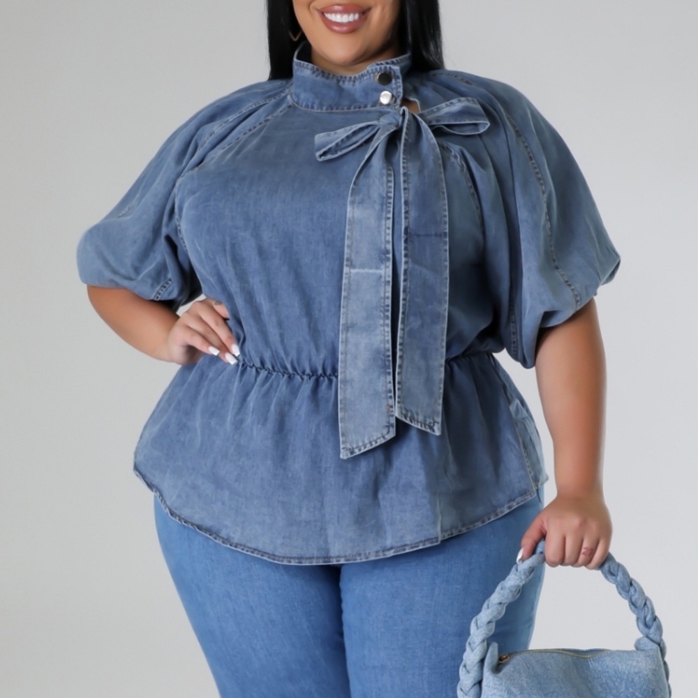 Denim Peplum Blouse